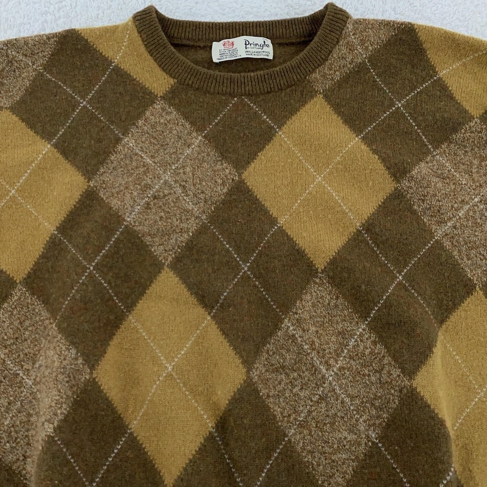 Vintage Pringle Argyle Lambswool Sweater Mens Large Scotland Pullover 90s